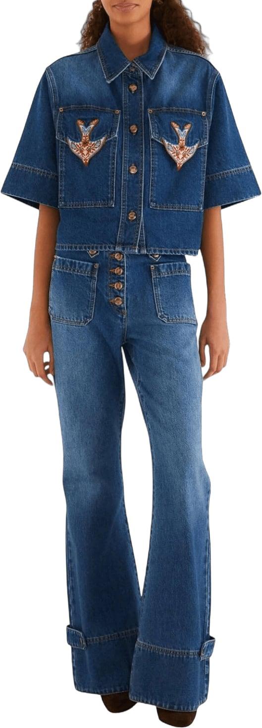 26FW 팜 리오 데님 셔츠 FARMRIO356532L0034PORCELAINBIRDSDENIMSHIRTSHORTSLEEVESHIRTSDARKBLUE