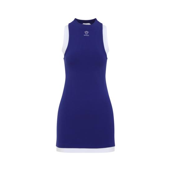 26FW 베르사체 숏 원피스 1026591 1A18639 2U9P0 BRIGHT INK BLUE WHITE - VERSACE