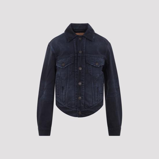26SS 발렌시아가 커브드 웨이스트밴드 자켓 856423 TTW64 8074 NAVY DIRTY DARK BLUE