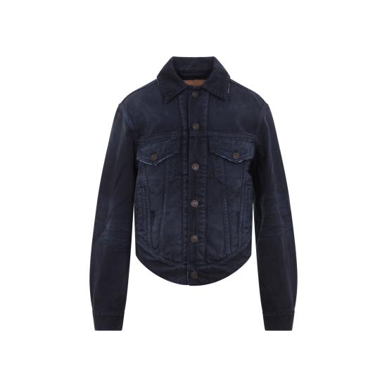 26SS 발렌시아가 커브드 웨이스트밴드 자켓 856423 TTW64 8074 NAVY DIRTY DARK BLUE - BALENCIAGA