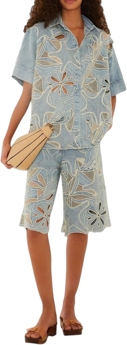 26FW 팜 리오 데님 셔츠 FARMRIO363718L0034SEASDESIREEMBROIDEREDDENIMSHIRTSHORTSLEEVESHIRTSLIGHTBLUE LICHTBLUE