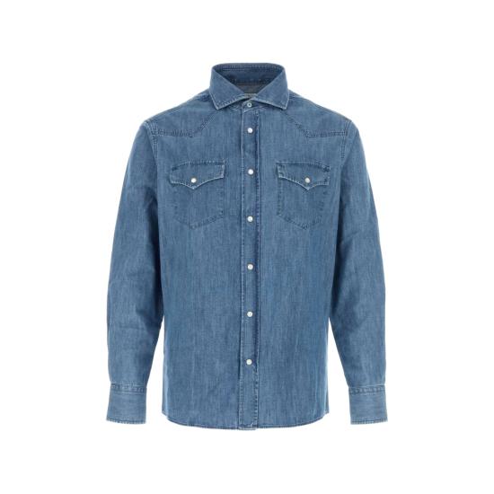 26FW 브루넬로 쿠치넬리 이지 핏 라이트웨이트 데님 셔츠 MH1924008 C8333 BLUE