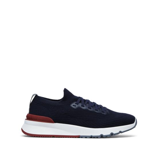 26FW 브루넬로 쿠치넬리 코튼 니트 세미 폴리쉬드 카프스킨 러너 MZUPMBO252 CP307 BLUE