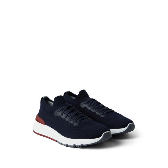 26FW 브루넬로 쿠치넬리 코튼 니트 세미 폴리쉬드 카프스킨 러너 MZUPMBO252 CP307 BLUE - BRUNELLO CUCINELLI