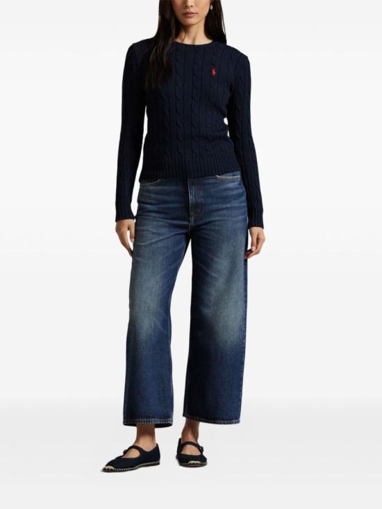 26FW 폴로 랄프로렌 포니 로고 피마코튼 케이블 니트 스웨터 211971869008HUNTER NAVY Black - POLO RALPH LAUREN