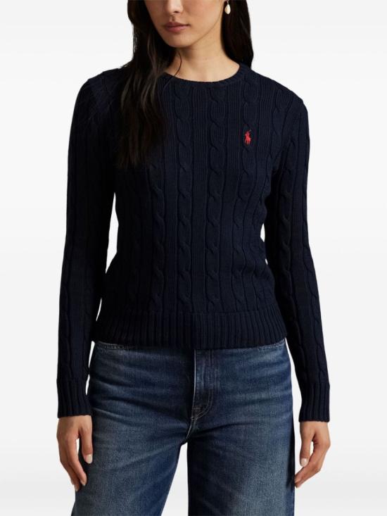 26FW 폴로 랄프로렌 포니 로고 피마코튼 케이블 니트 스웨터 211971869008HUNTER NAVY Black - POLO RALPH LAUREN
