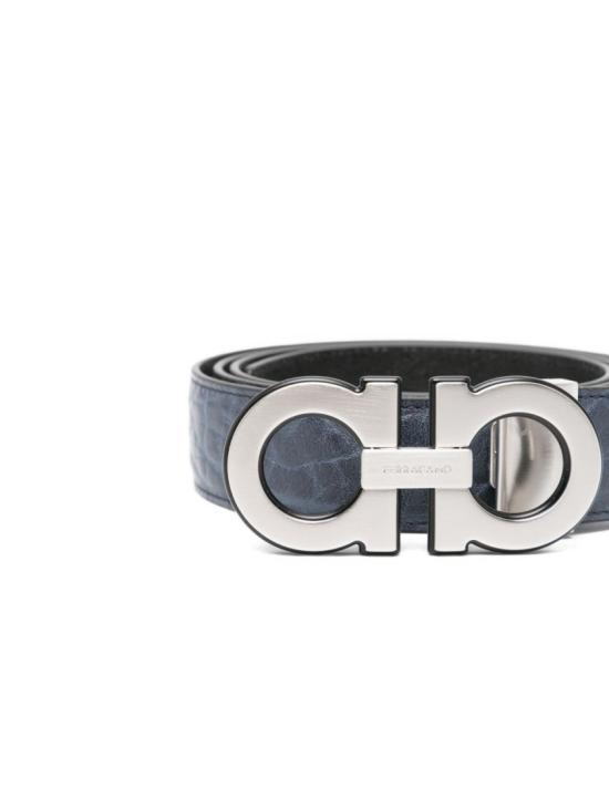 26FW 살바토레 페라가모 가죽 벨트 670460DOUBLEADJUS796230NEW NAVY DKB GRAPHITE Grey - SALVATORE FERRAGAMO