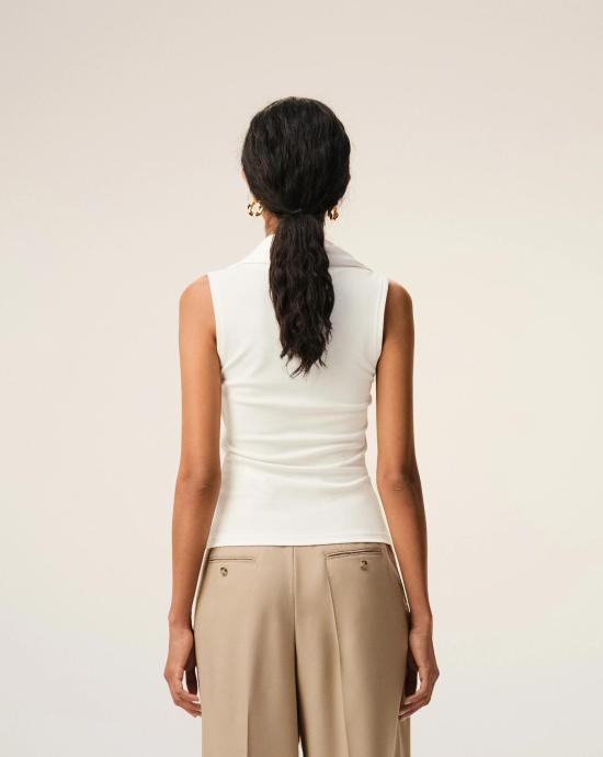 26SS 아미 저지 슬리브리스 라발리에르 탑 FTP827JE0223 136 Blanc creme - AMI
