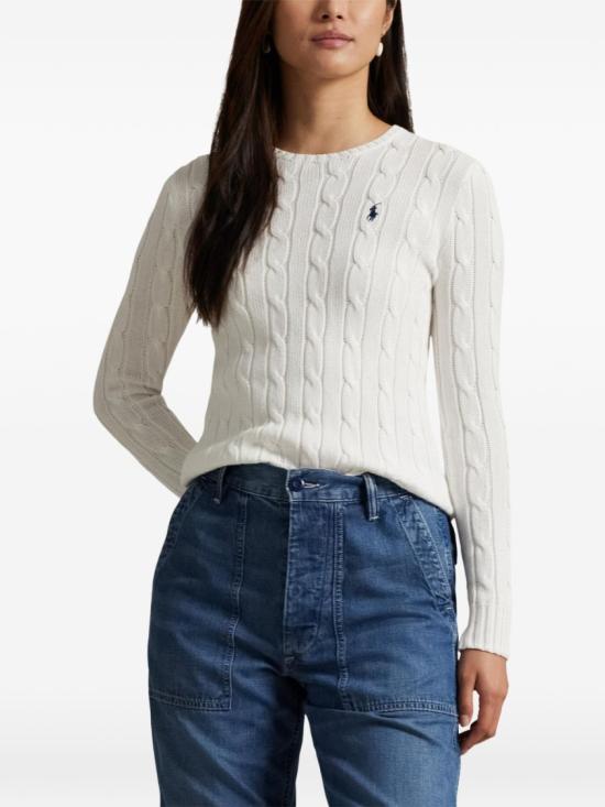 26FW 폴로 랄프로렌 포니 로고 피마코튼 케이블 니트 스웨터 211971869007WHITE - POLO RALPH LAUREN