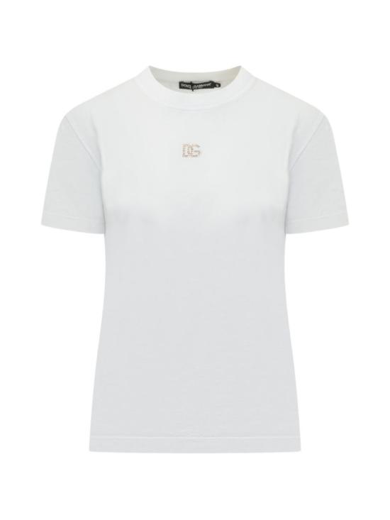 26SS 돌체앤가바나 DG 자수 & 라인스톤 저지 티셔츠 F8V42ZGDDL7W0800 White
