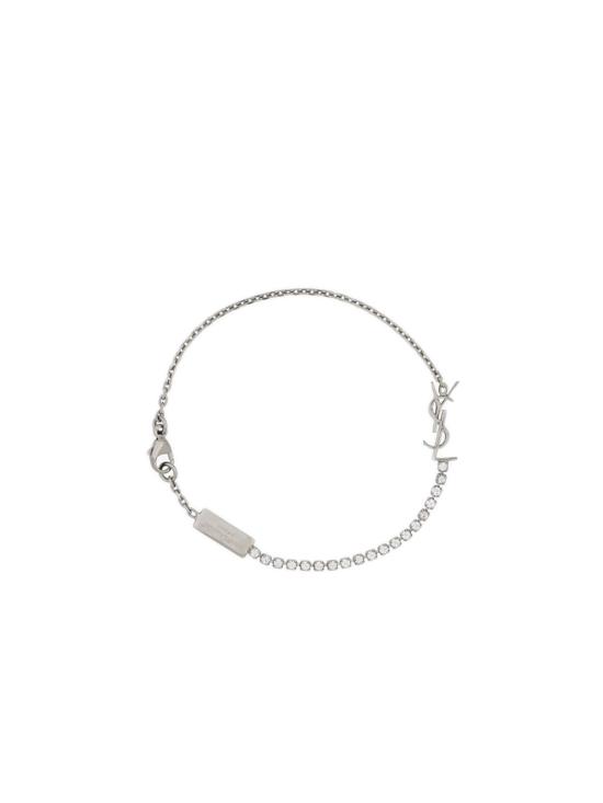 26FW 생로랑 메탈 앤 라인스톤 오피움 참 브레이슬릿 712345Y1526 8162 Argento
