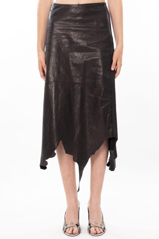 26SS 디젤 L-tron 레더 미디 스커트 A22301 0EGEW 9XX Black