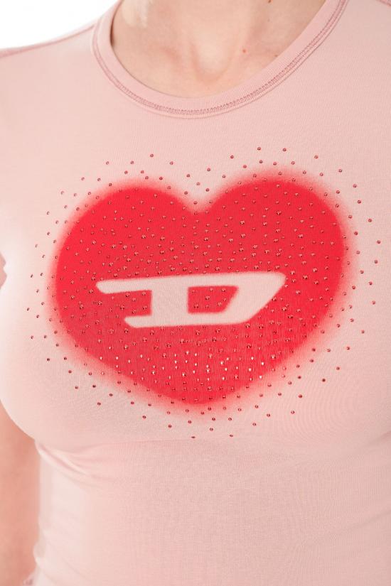 26SS 디젤 Slim heart print 티셔츠 A20980 0QHHA 33L Pink - DIESEL