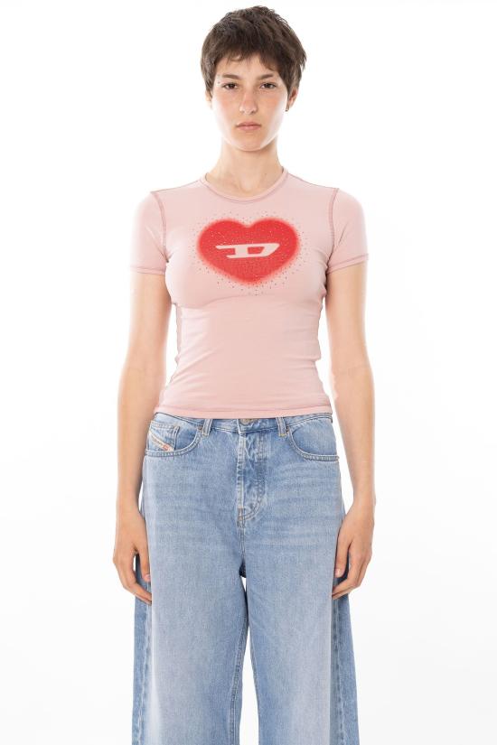 26SS 디젤 Slim heart print 티셔츠 A20980 0QHHA 33L Pink