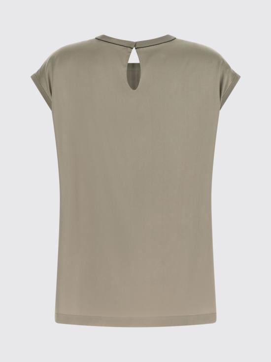 26SS 브루넬로 쿠치넬리 모닐리 스트레치 실크 새틴 티셔츠 M0C59EH500 C9125 Green - BRUNELLO CUCINELLI