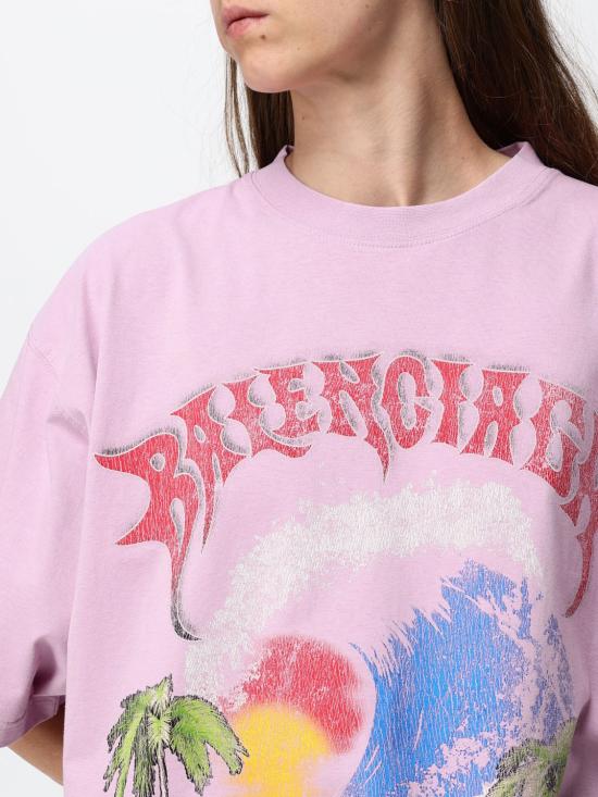 26FW 발렌시아가 빈티지 서퍼 오버사이즈 반팔 티셔츠 871733TUVP2 5701 Pink - BALENCIAGA