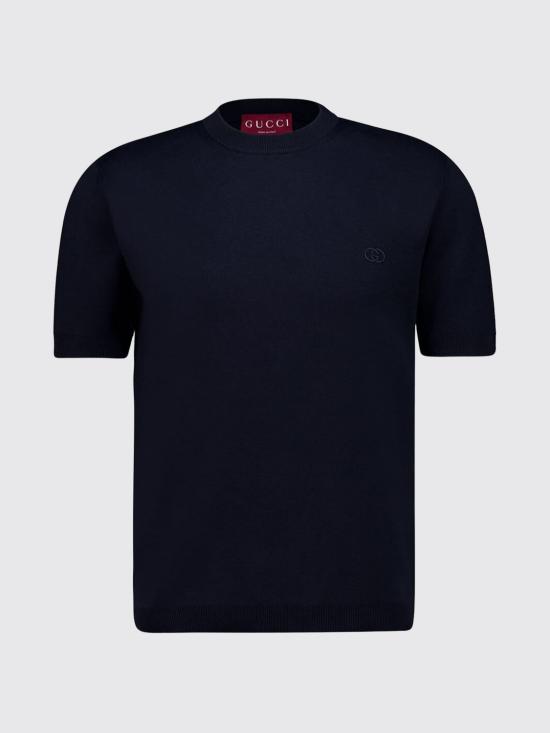 26SS 구찌 자수 실크 코튼 티셔츠 853379XKFDL 4255 Navy - GUCCI
