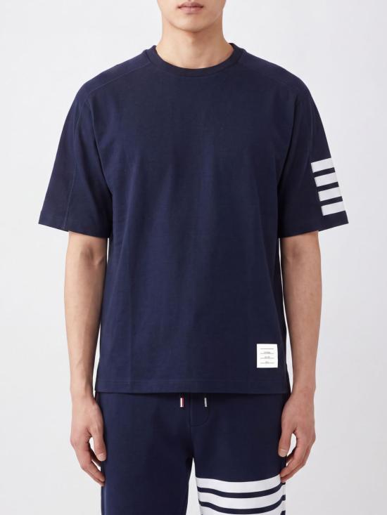 26FW 톰브라운 코튼 4바 숏 슬리브 티 MJS246A07323 415 Blue