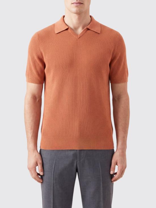 26SS 브루넬로 쿠치넬리 잉글리시 립 코튼 니트 폴로셔츠 M29400015 CBI26 Orange