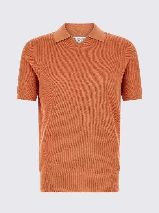 26SS 브루넬로 쿠치넬리 잉글리시 립 코튼 니트 폴로셔츠 M29400015 CBI26 Orange - BRUNELLO CUCINELLI