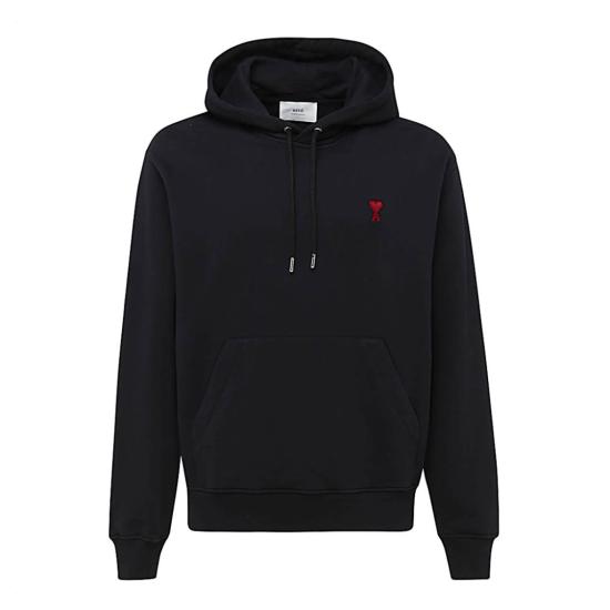 26FW 아미 스몰 하트 로고 루프백 오가닉 코튼 플리스 후드 BFUSW235730001 Black