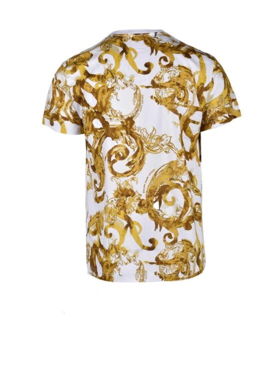  베르사체 반팔 티셔츠 흰색-노란색 면 레귤러핏 티셔츠 - VERSACE