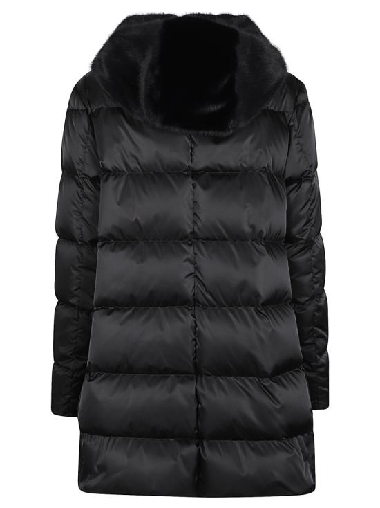 26FW 에르노 새틴 & 뉴 레이디 퍼 A셰이프 다운 자킷 PI001934D 12170Z Black - HERNO