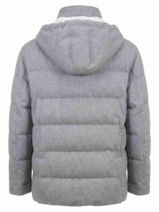 26FW 브루넬로 쿠치넬리 본디드 울 플란넬 탈부착 후드 다운 자켓 MM4701823CF427 Grey - BRUNELLO CUCINELLI