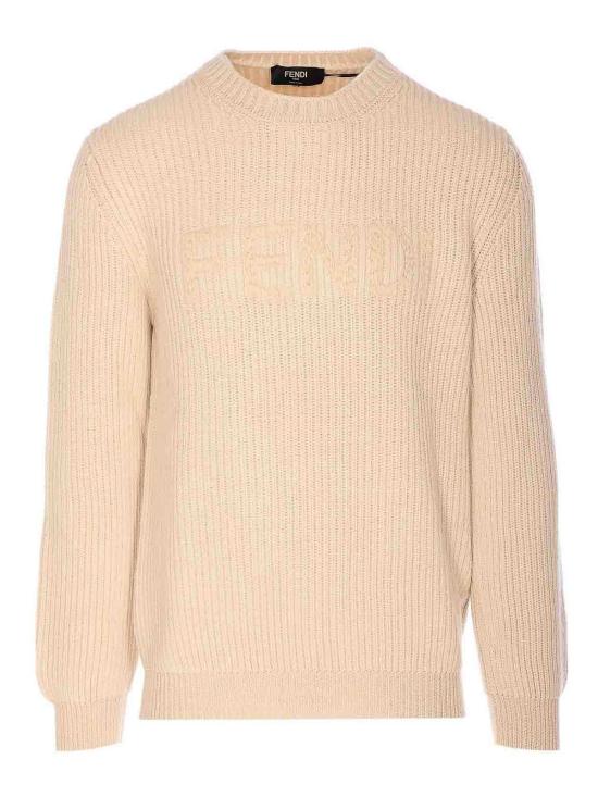 26SS 펜디 맥시 로고 자수 울 리브 니트 스웨터 FZX091AW0CF1J2A Beige