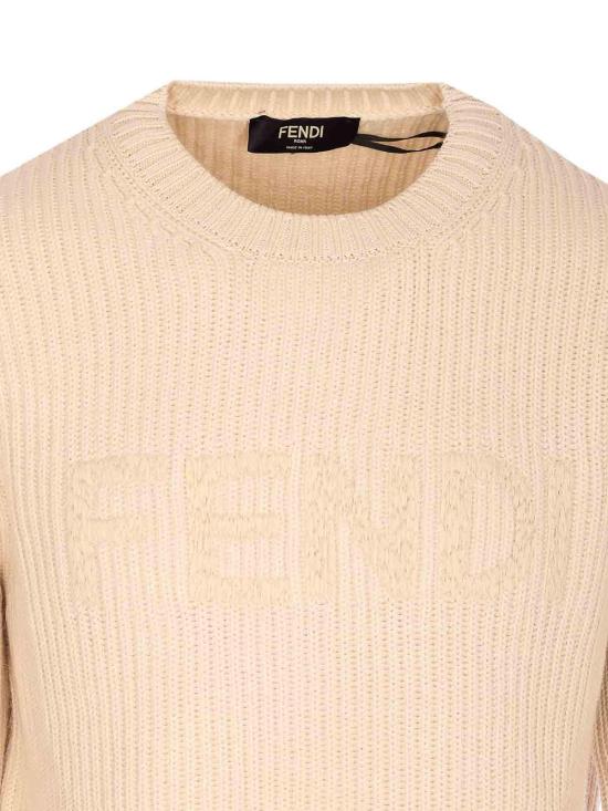 26SS 펜디 맥시 로고 자수 울 리브 니트 스웨터 FZX091AW0CF1J2A Beige - FENDI