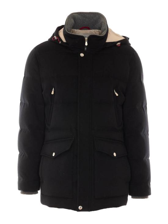 26FW 브루넬로 쿠치넬리 본디드 울 플란넬 탈부착 후드 다운 자켓 MM4701823C101C Black