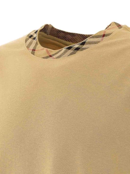 26FW 버버리 체크 트리밍 코튼 티셔츠 8125511 Beige - BURBERRY