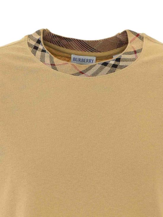 26FW 버버리 체크 트리밍 코튼 티셔츠 8125511 Beige - BURBERRY