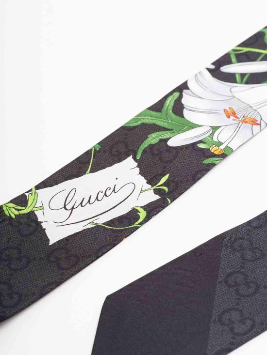 26FW 구찌 프린트 실크 리본 스카프 8747763G0011060 BLACK - GUCCI