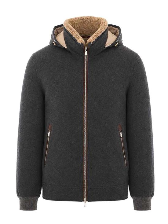 26FW 브루넬로 쿠치넬리 본디드 울 플란넬 탈부착 후드 다운 자켓 MM4701606CNV62 Grey