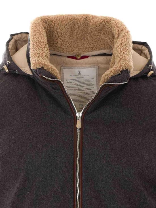 26FW 브루넬로 쿠치넬리 본디드 울 플란넬 탈부착 후드 다운 자켓 MM4701606CNV62 Grey - BRUNELLO CUCINELLI