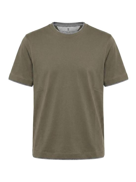 26FW 브루넬로 쿠치넬리 자수 로고 티셔츠 M0B137427CAE09 Dark Green