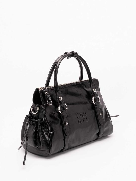 26FW 미우미우 글로시 레더 핸드백 5BA3332A44VOOOF0002 BLACK - MIU MIU
