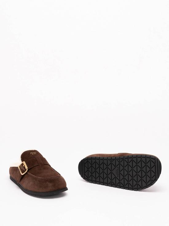 26FW 프라다 스웨이드 셔링 뮬 1R548OJFTFZF10F0003 DARK BROWN - PRADA