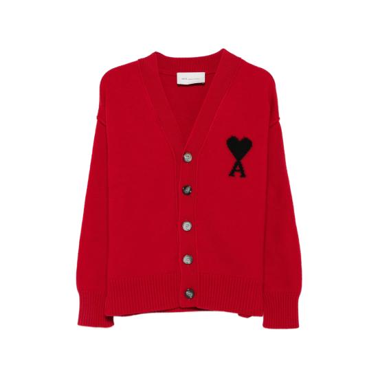 26FW 아미 하트 로고 인타르시아 V넥 가디건 UKC367 018 A252 RED