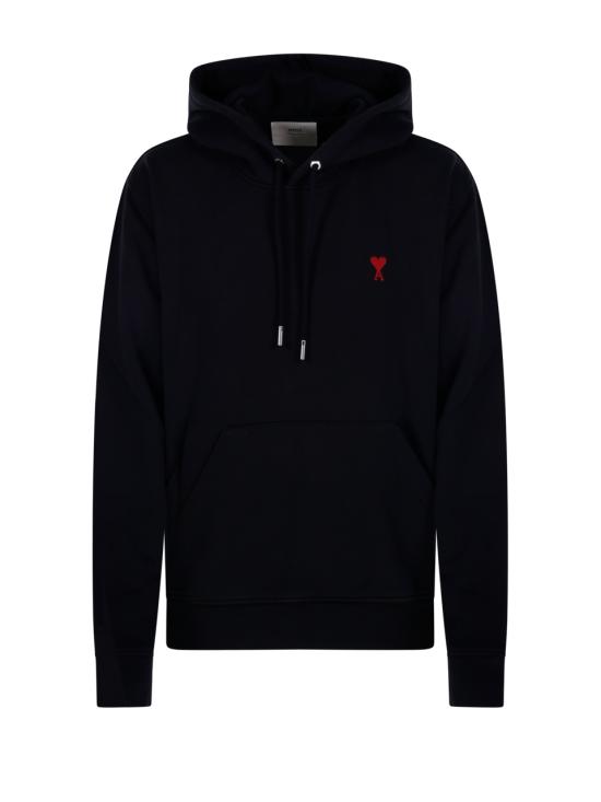 26FW 아미 스몰 하트 로고 루프백 오가닉 코튼 플리스 후드 BFUSW235 730 001 BLACK