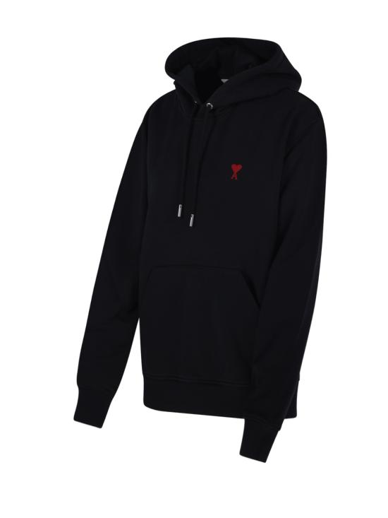 26FW 아미 스몰 하트 로고 루프백 오가닉 코튼 플리스 후드 BFUSW235 730 001 BLACK - AMI