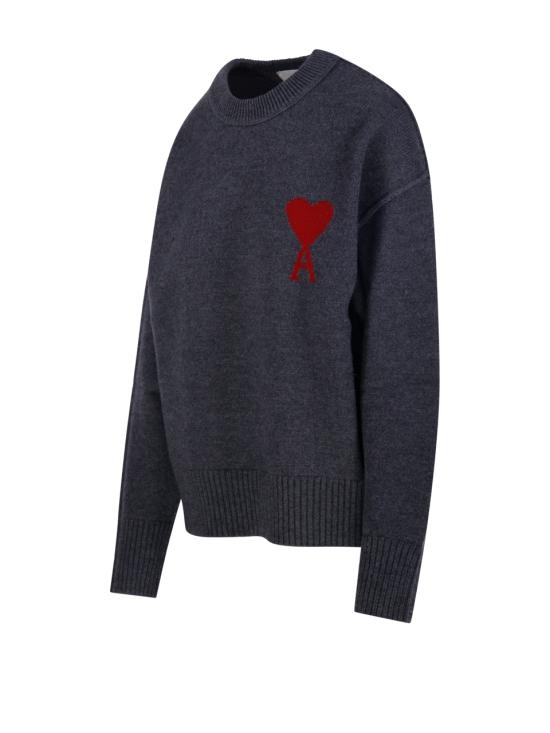 26FW 아미 빅 하트 울 크루넥 스웨터 UKS838 018 084 HEATHER GREY RED - AMI