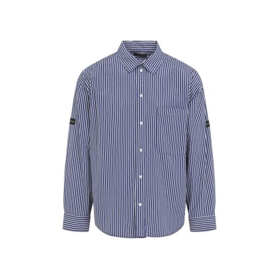 26SS 발렌시아가 스트라이프 로고 패치 셔츠 857814 TTM34 8502 NAVY WHITE - BALENCIAGA