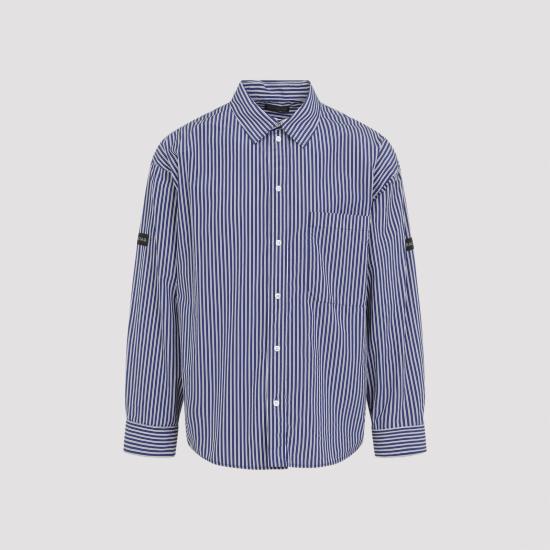 26SS 발렌시아가 스트라이프 로고 패치 셔츠 857814 TTM34 8502 NAVY WHITE