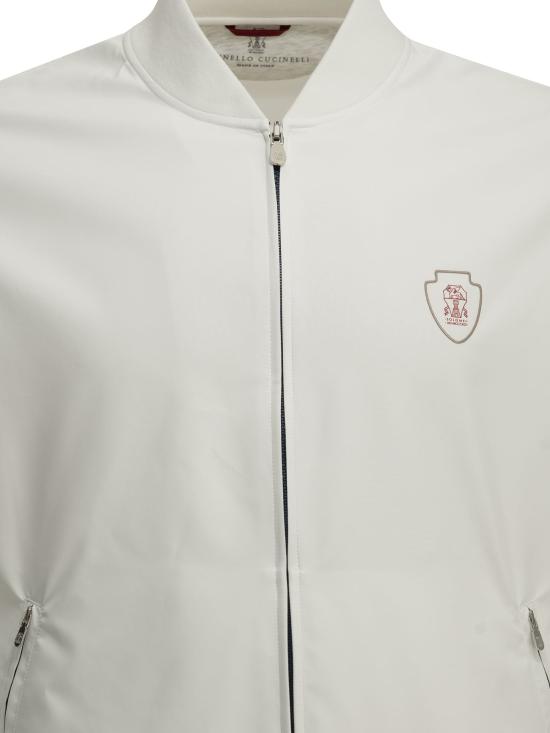 26FW 브루넬로 쿠치넬리 긴팔 티셔츠 로고가 있는 지퍼업 스웨트셔츠 (화이트) - BRUNELLO CUCINELLI