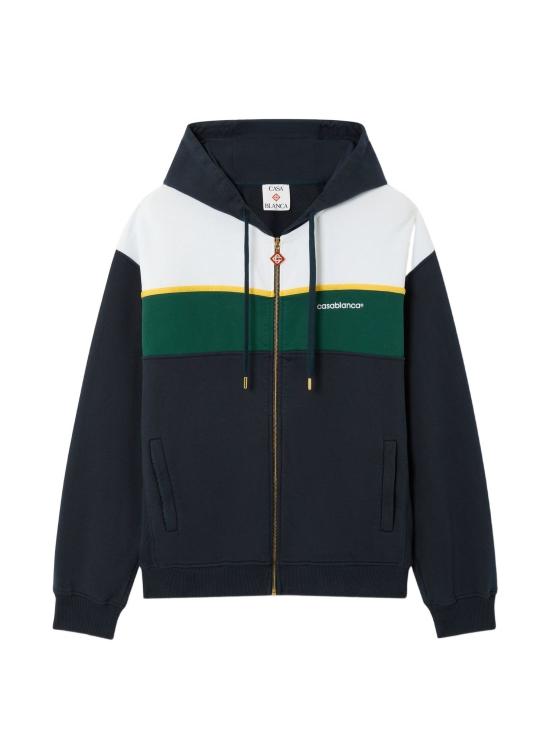 26FW 카사블랑카 후드 티셔츠 MPF26JTP545 01 NAVY GREEN WHITE