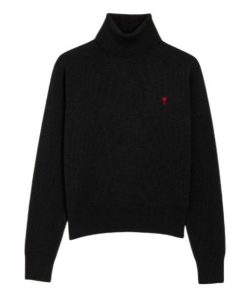 26FW 아미 스몰 하트 로고 메리노 울 니트 터틀넥 HKS827 001009 Noir rouge