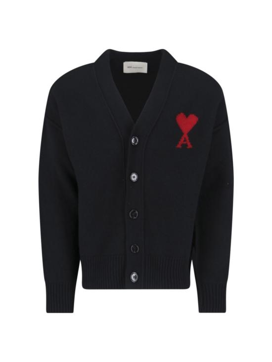 26FW 아미 하트 로고 인타르시아 V넥 가디건 UKC367 018009 Black