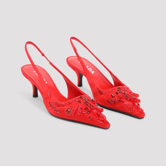 26FW 프라다 자수 사틴 슬링백 펌프스 1I640OF055 3F7I F0011 ROSSO - PRADA